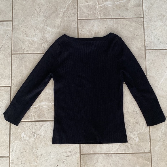 Nine West Black Ribbed 3/4 Sleeve Sweater Large - Picture 6 of 6